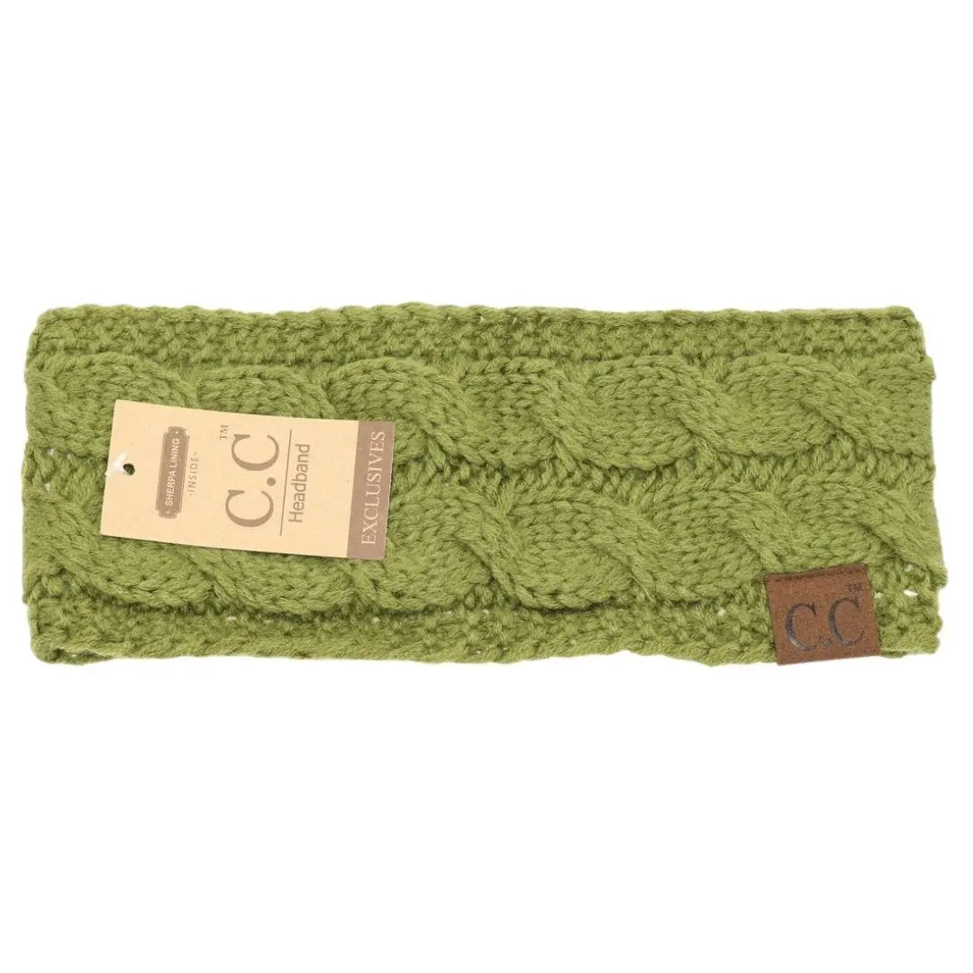 Women’s CC Solid Headwrap – Cozy Cable Knit with Fuzzy Lining