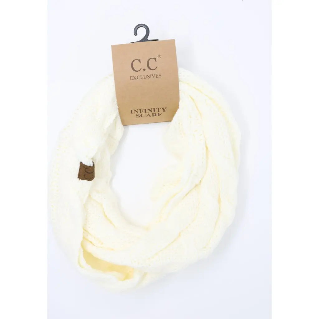 Women’s Solid Cable Knit CC Infinity Scarf – Classic & Cozy Winter Essential