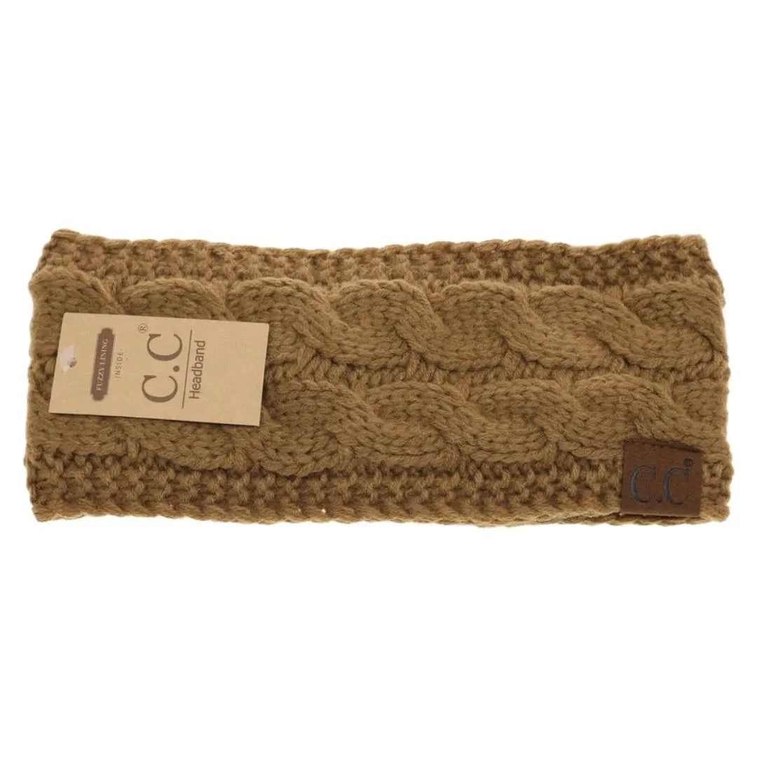 Women’s CC Solid Headwrap – Cozy Cable Knit with Fuzzy Lining
