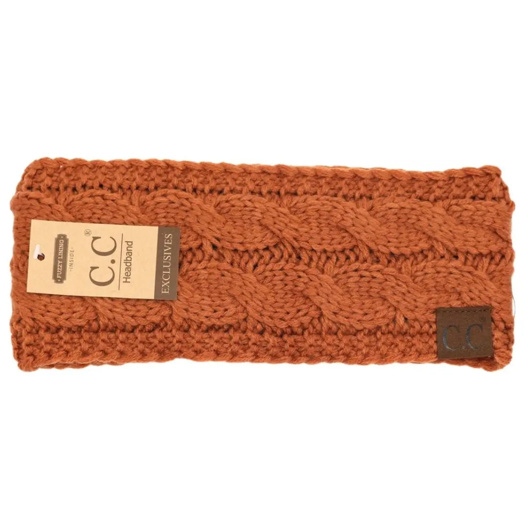 Women’s CC Solid Headwrap – Cozy Cable Knit with Fuzzy Lining