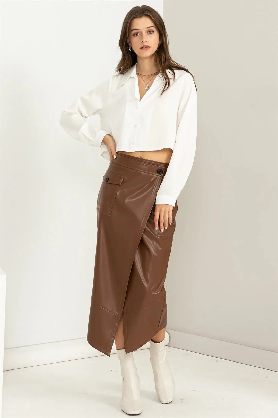 Hyfive Inc. Love Vibes High-Waisted Wrap Midi Skirt – Chic & Trendy Statement Piece