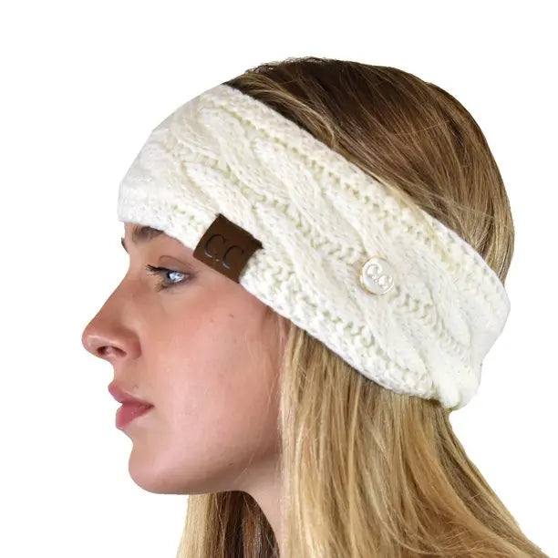 Women’s CC Solid Headwrap – Cozy Cable Knit with Fuzzy Lining