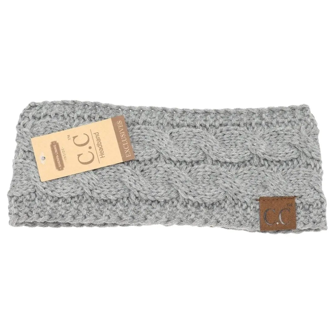 Women’s CC Solid Headwrap – Cozy Cable Knit with Fuzzy Lining