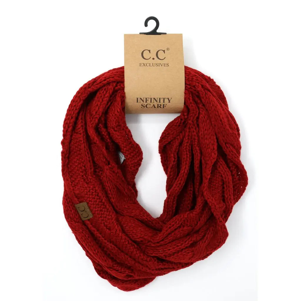 Women’s Solid Cable Knit CC Infinity Scarf – Classic & Cozy Winter Essential