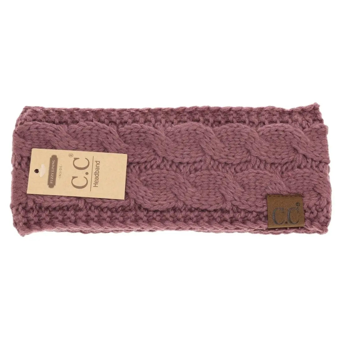 Women’s CC Solid Headwrap – Cozy Cable Knit with Fuzzy Lining