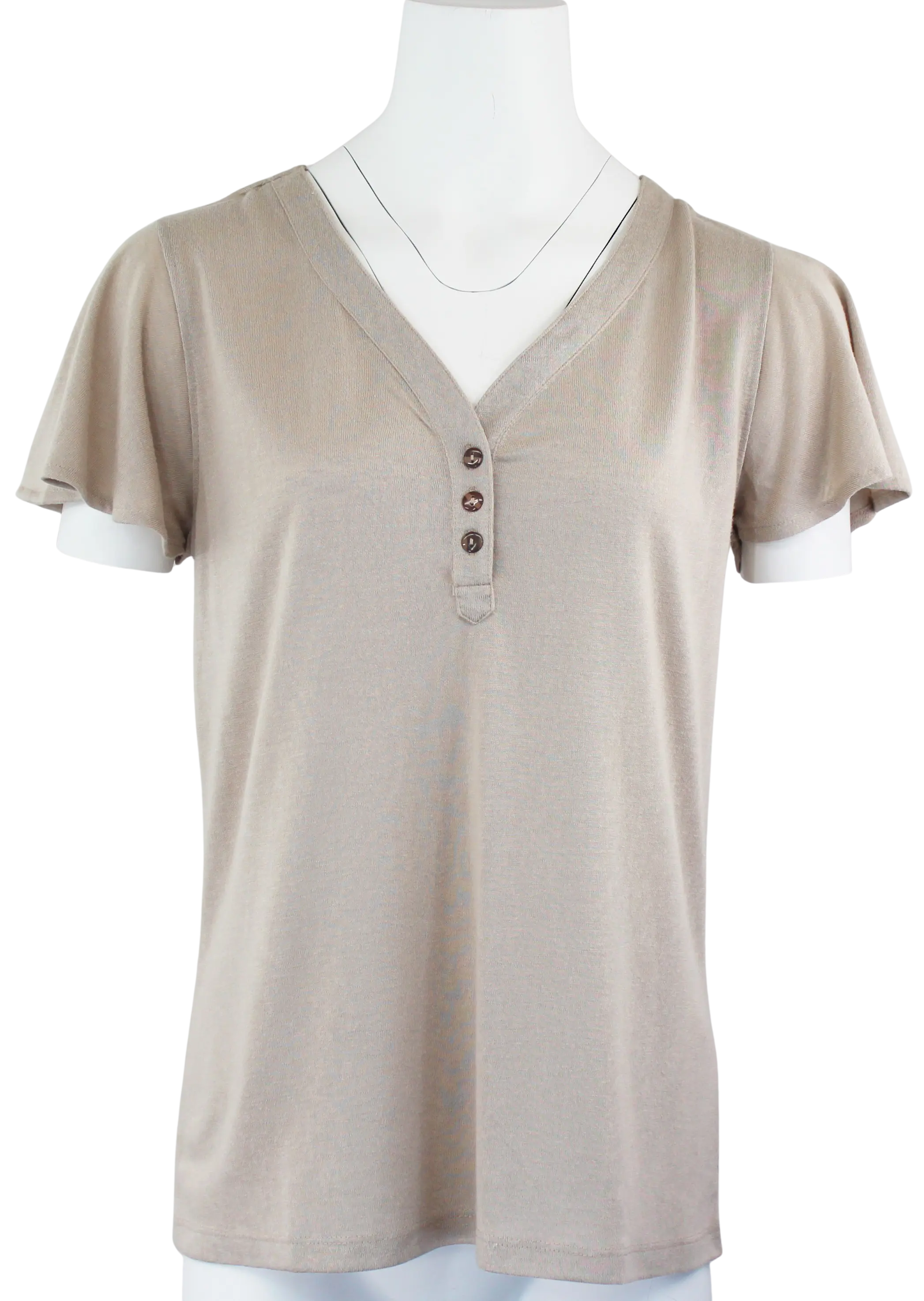 Keren Hart Out N' About Top – V-Neck Flutter Sleeve Everyday Tee  KHAKI-XL  KEREN HART