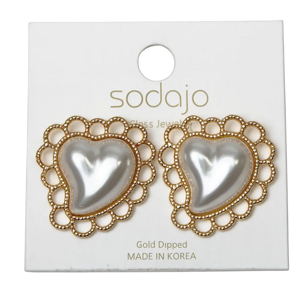Joia Accessories Maggie Heart Shaped Post Earrings – Romantic Pearlescent Gold-Dipped Design    JOIA TRADING CO.