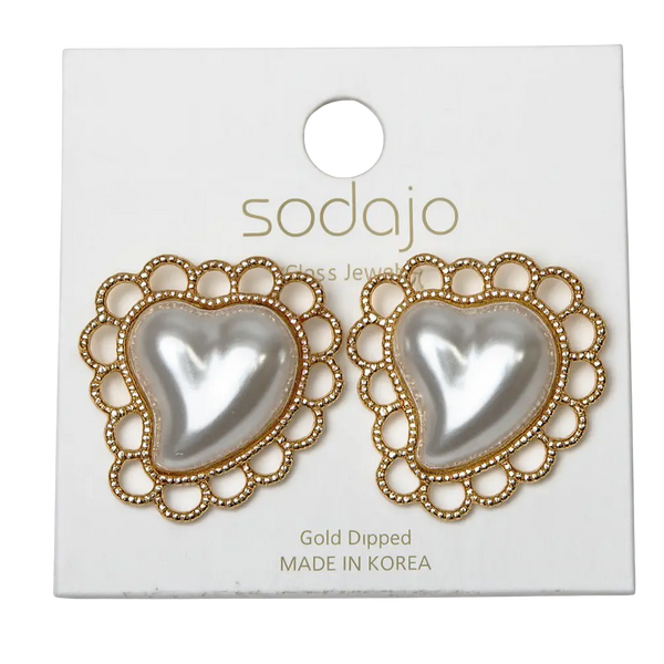 Joia Accessories Maggie Heart Shaped Post Earrings – Romantic Pearlescent Gold-Dipped Design    JOIA TRADING CO.
