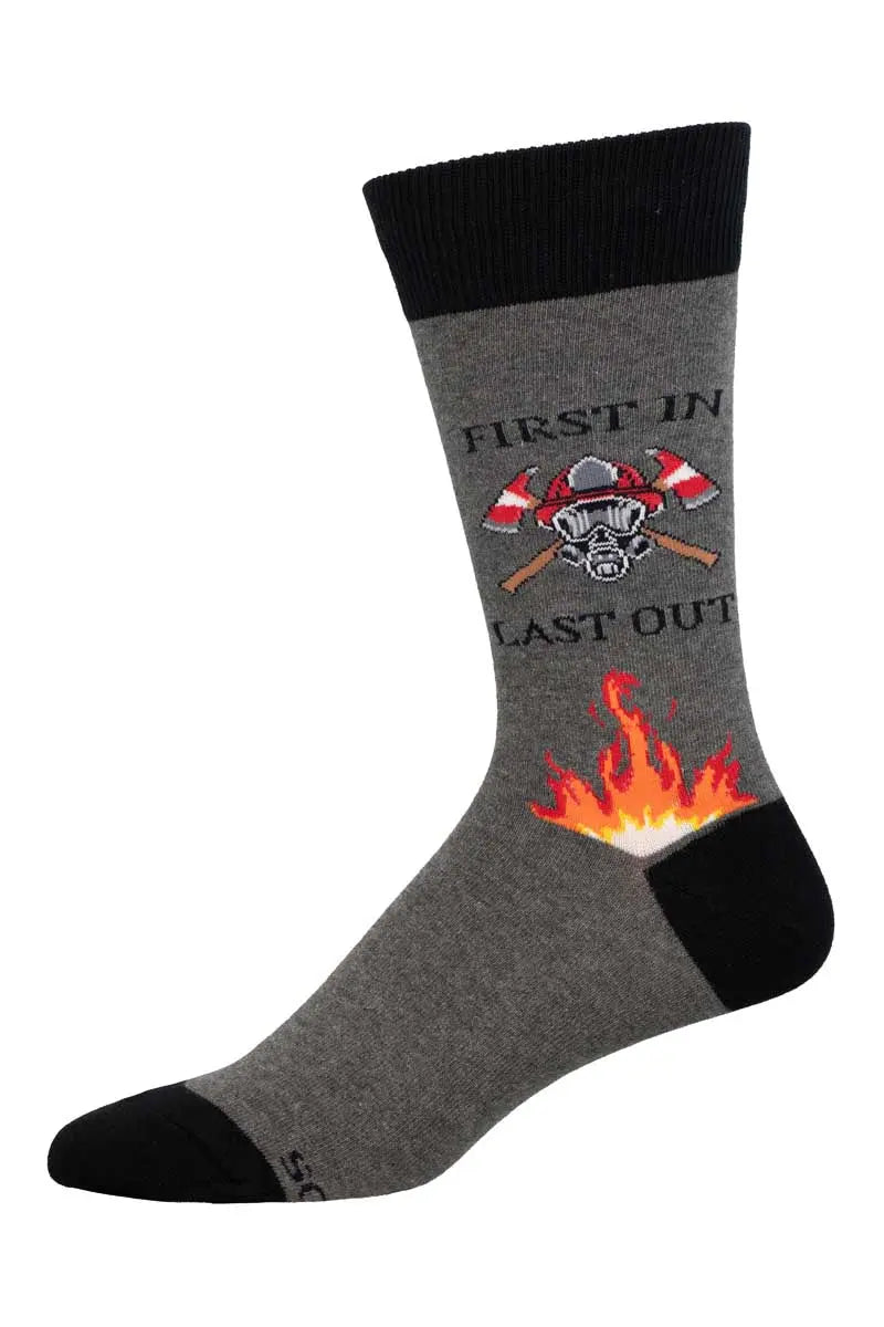 Men's Socksmith First In-Last Out Socks – Firefighter Tribute Crew Socks    SOCK SMITH
