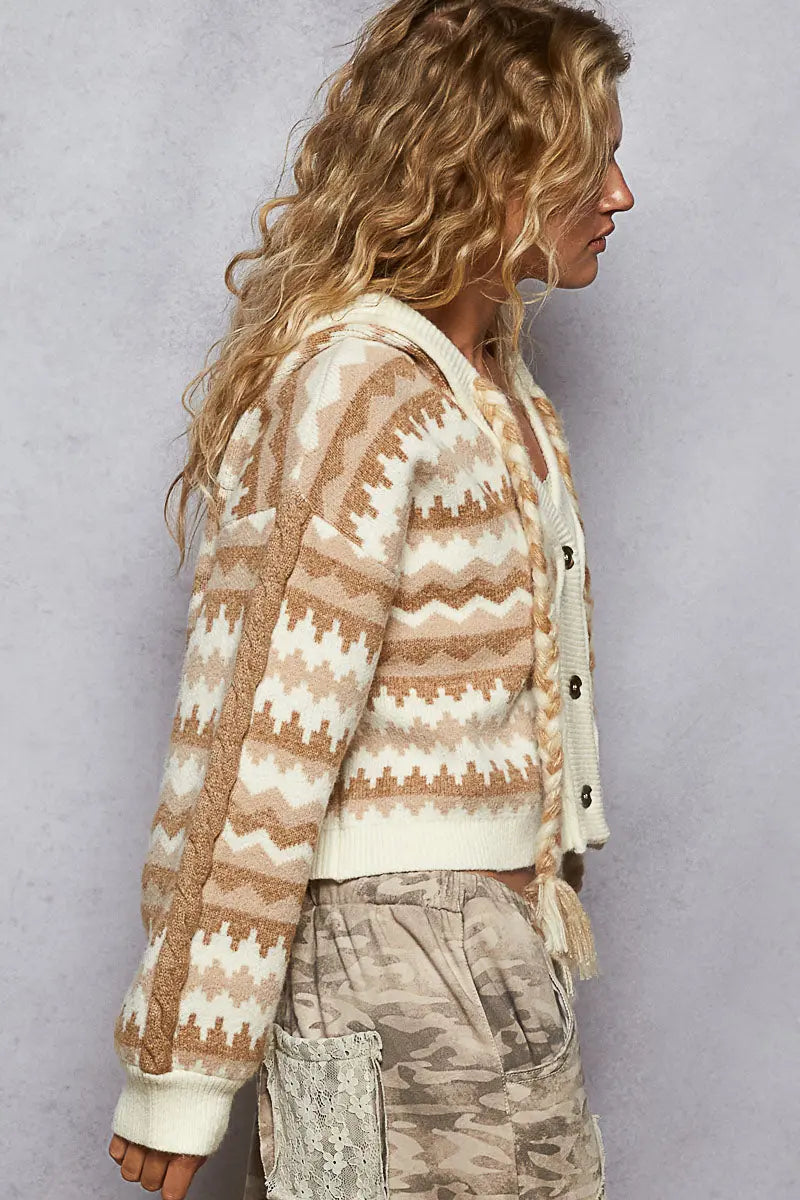 Pol Clothing Autumn In The Desert Cardigan – Chevron Knit Hooded Sweater    POL CLOTHING, INC