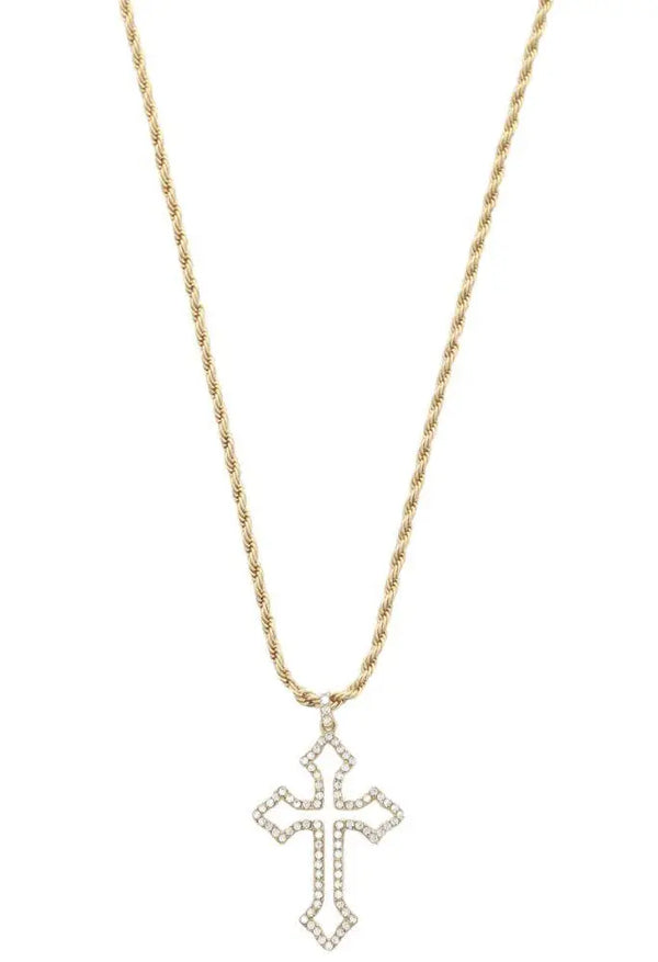 Joia Accessories Becca Gold Cross Necklace – Elegant Rope Chain with Crystal Cross Pendant