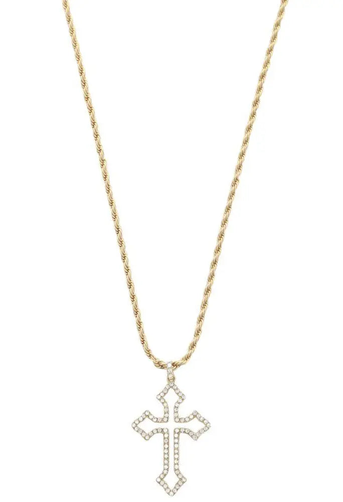 Joia Accessories Becca Gold Cross Necklace – Elegant Rope Chain with Crystal Cross Pendant    JOIA TRADING CO.