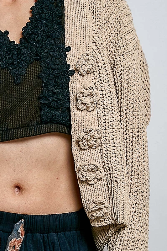 Pol Clothing Meadow Bloom Cardigan – Soft Chenille Knit with Exaggerated Buttons