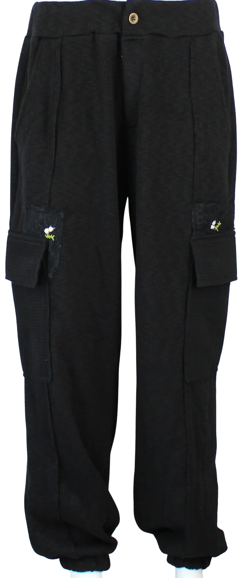 Pol Clothing Chill Girly Joggers – Embroidered Cargo Pockets  BLACK-L  POL CLOTHING, INC