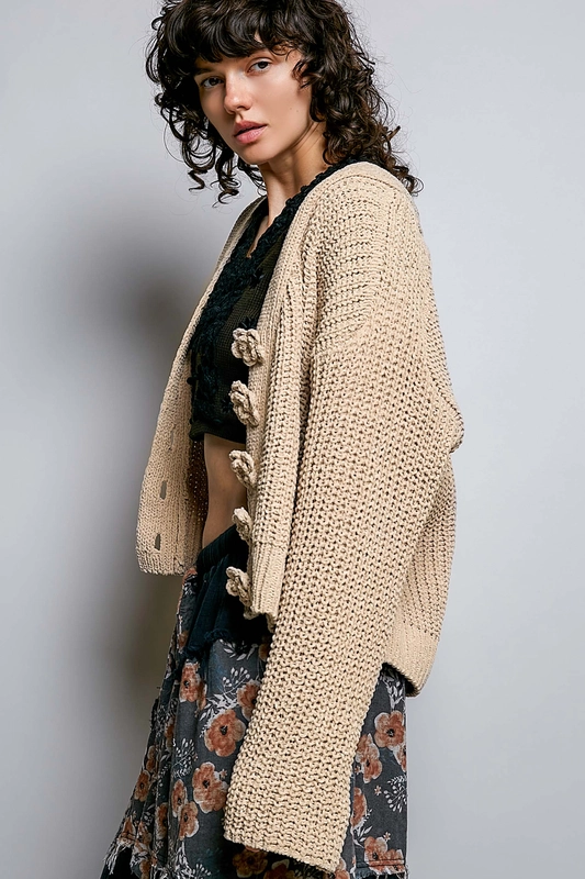 Pol Clothing Meadow Bloom Cardigan – Soft Chenille Knit with Exaggerated Buttons