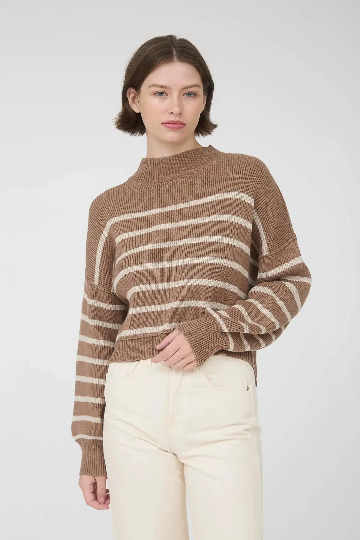 Blu Pepper Sail With Me Sweater – Cozy Striped Mock Neck Knit    BLU PEPPER