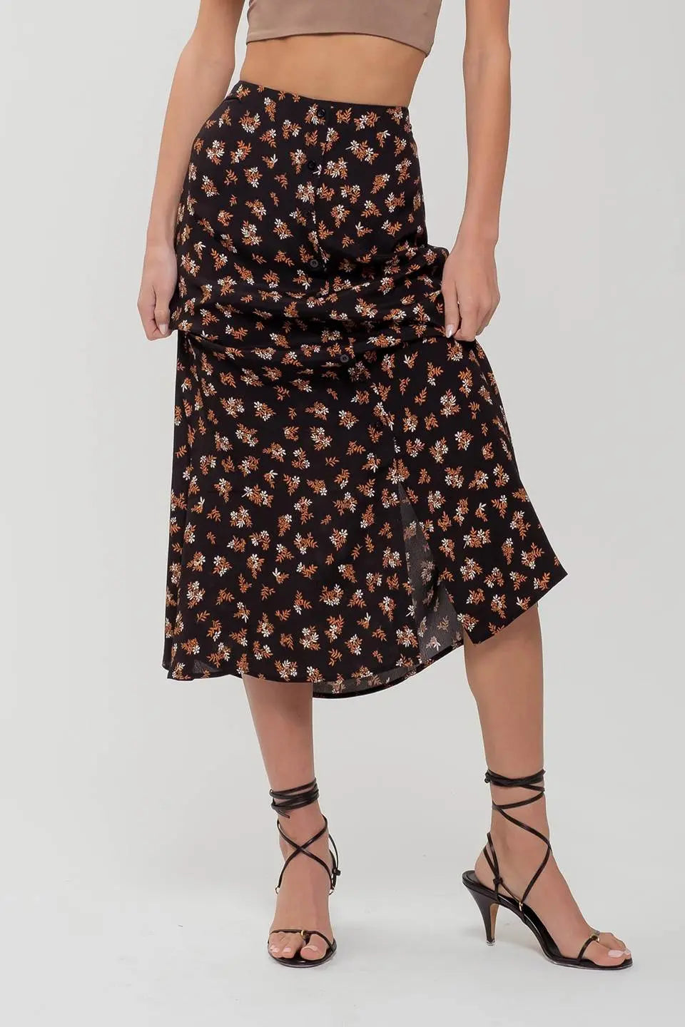 Blu Pepper Love Story Skirt – High Waist Floral Skirt with Front Slit    BLU PEPPER