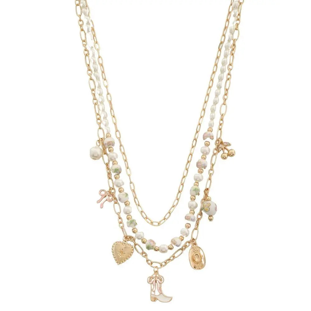 Joia Accessories Western Charm Beaded Layer Necklace – 18" Layered Jewelry  PINK  JOIA TRADING CO.
