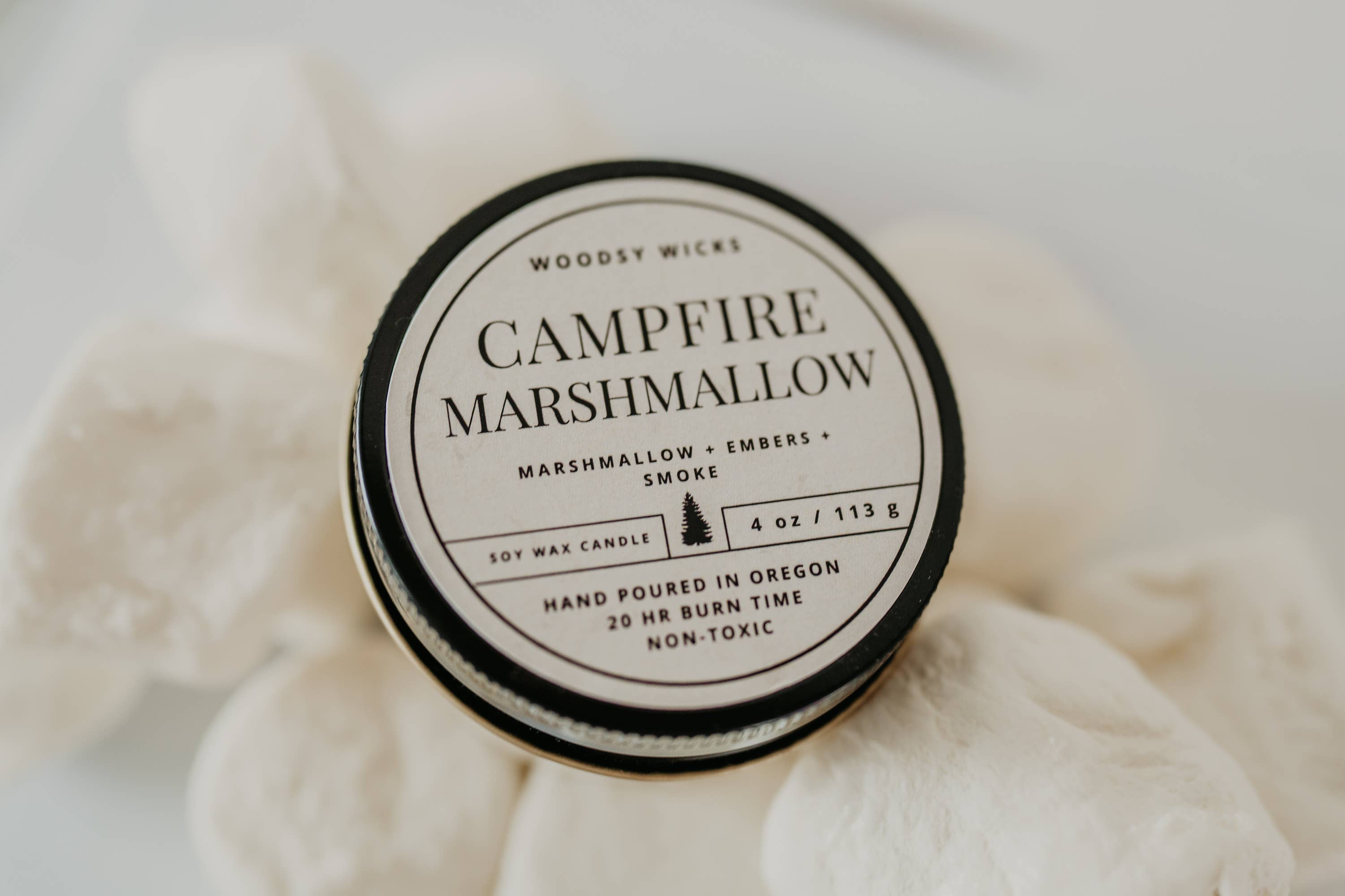 Campfire Marshmallow Candle - 100% Soy Wax - Nontoxic    Woodsy Wicks