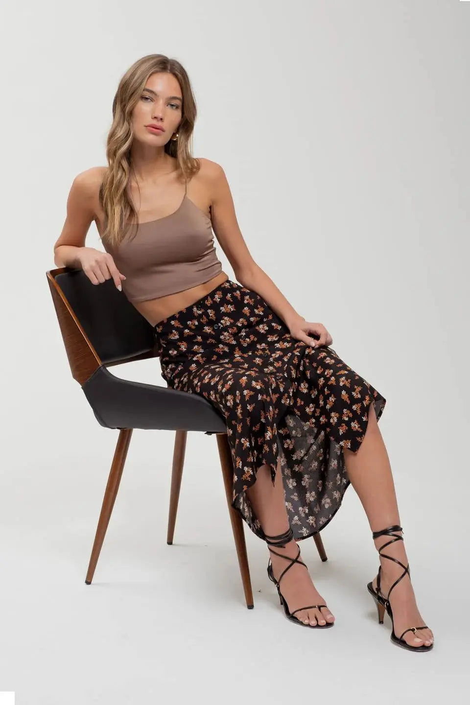Blu Pepper Love Story Skirt – High Waist Floral Skirt with Front Slit    BLU PEPPER
