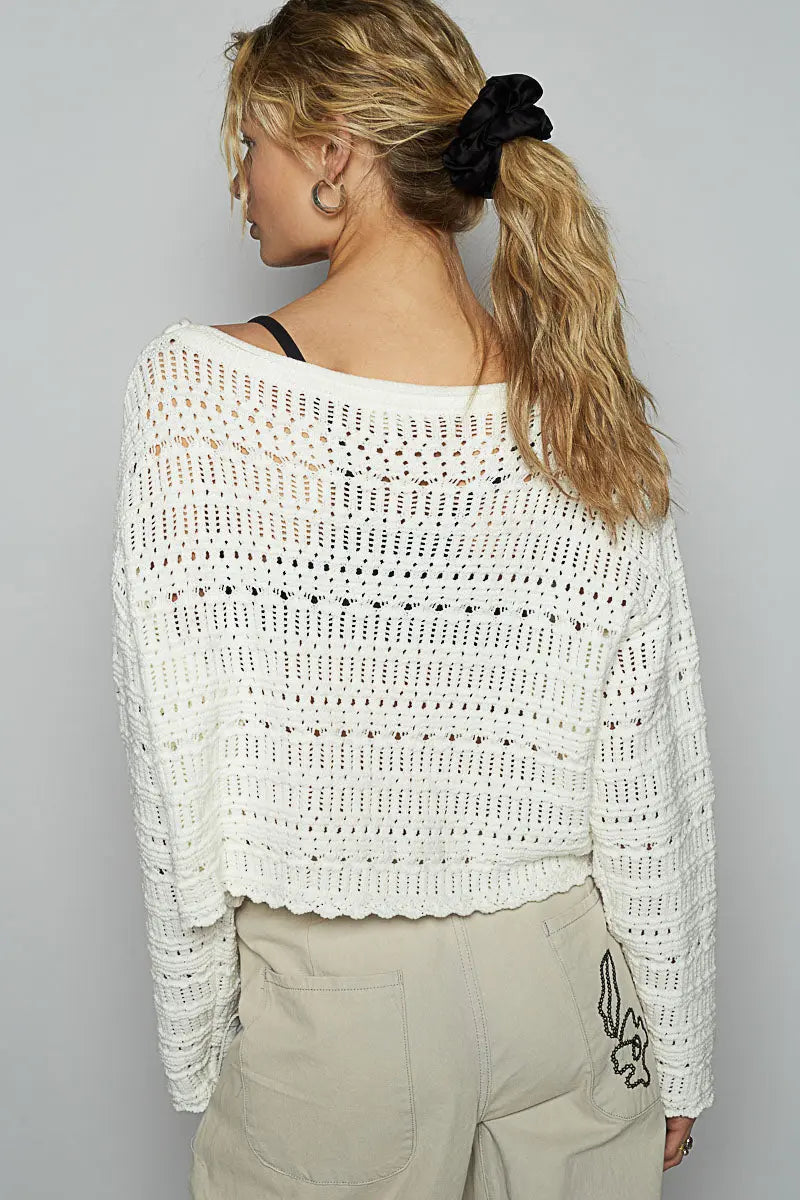 Pol Clothing Boho Bae Sweater – Lightweight Cropped Open-Knit Sweater    POL CLOTHING, INC