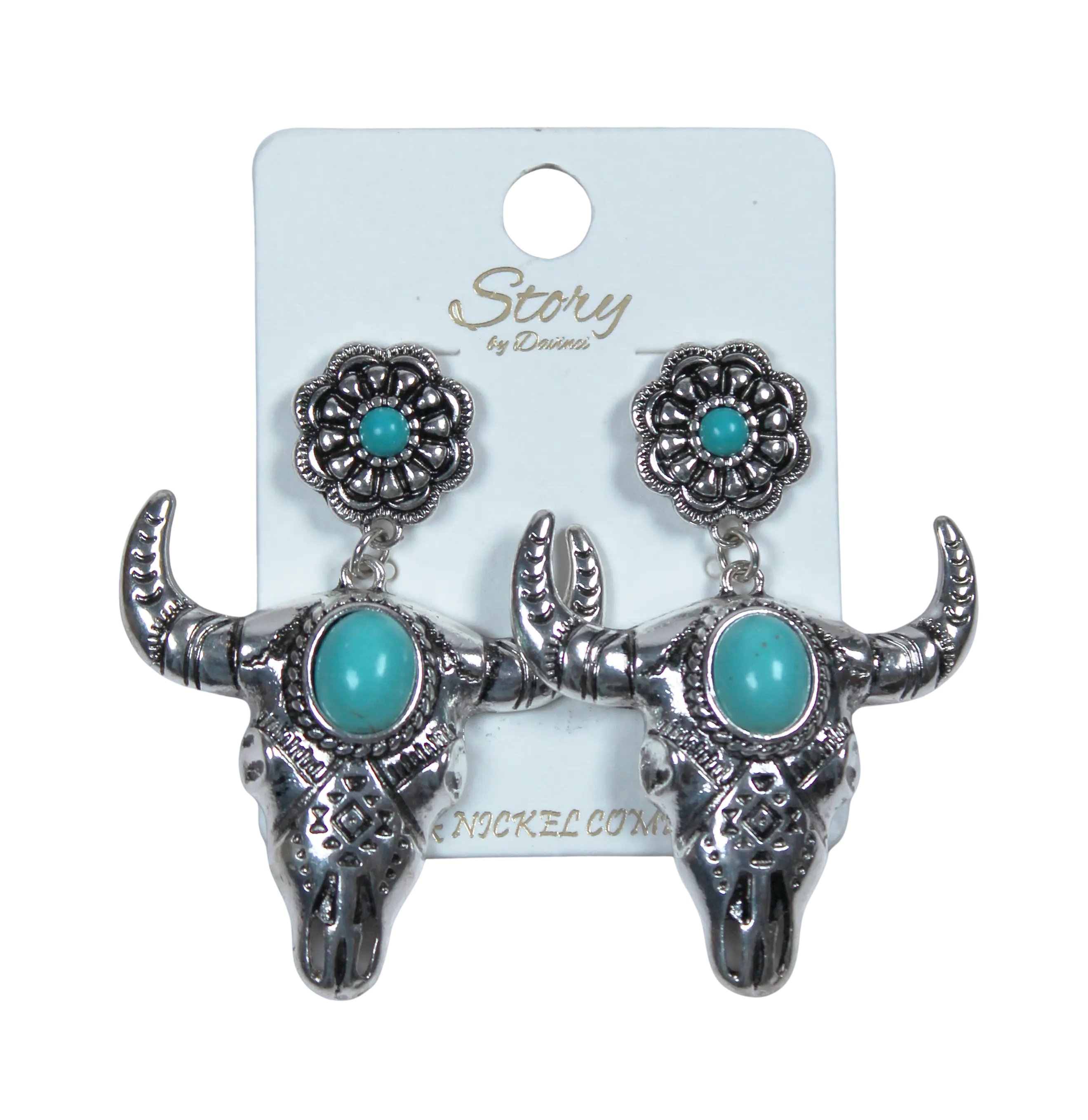 Joia Accessories Indie Longhorn Skull Floral Earrings – Western Style with Turquoise Accents    JOIA TRADING CO.