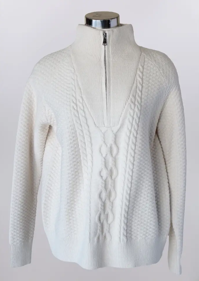 Keren Hart Pumpkin Girly Pullover – Half-Zip Knit Sweater  IVORY / XL  KEREN HART