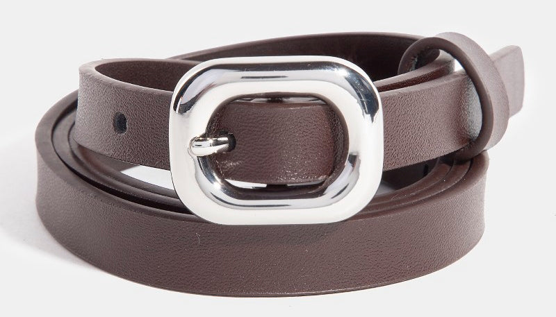 Fame Uptown Square Belt – Slim Leather Belt with Rectangle Buckle  BROWN  FAME ACCESSORIES