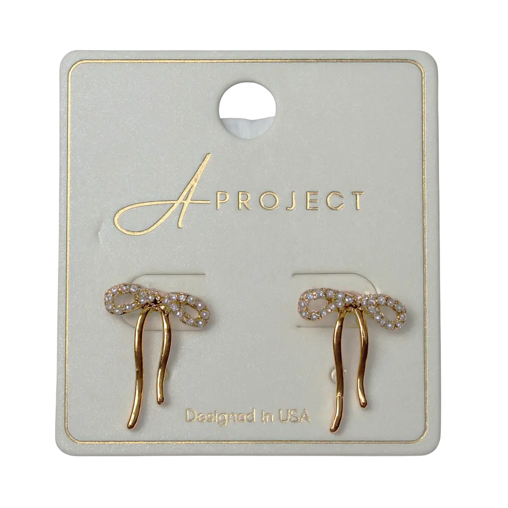 Joia Accessories Gianna Bow Earrings – Gold-Tone Crystal Bow Studs    JOIA TRADING CO.