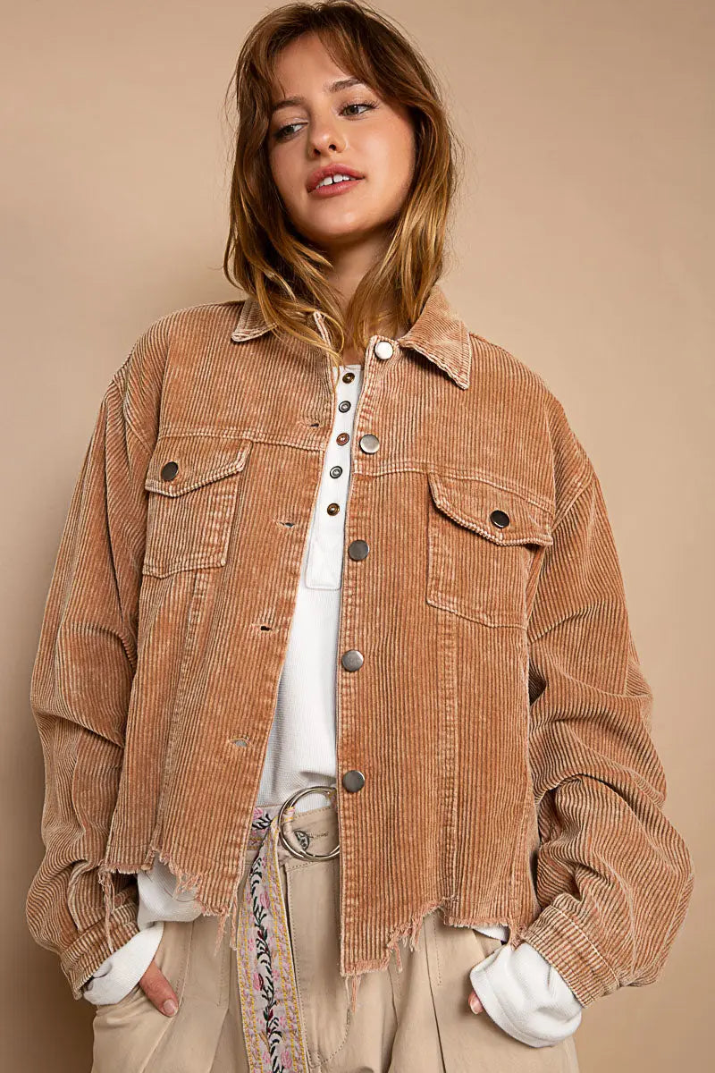 Pol Clothing Inc. Love You A Latte Jacket – Cozy Corduroy Trucker Style  TEDDY-BEAR-L  POL CLOTHING, INC