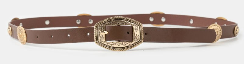 Fame Dustland Concho Belt – Western Ornate Buckle Style  BROWN/GOLD  FAME ACCESSORIES