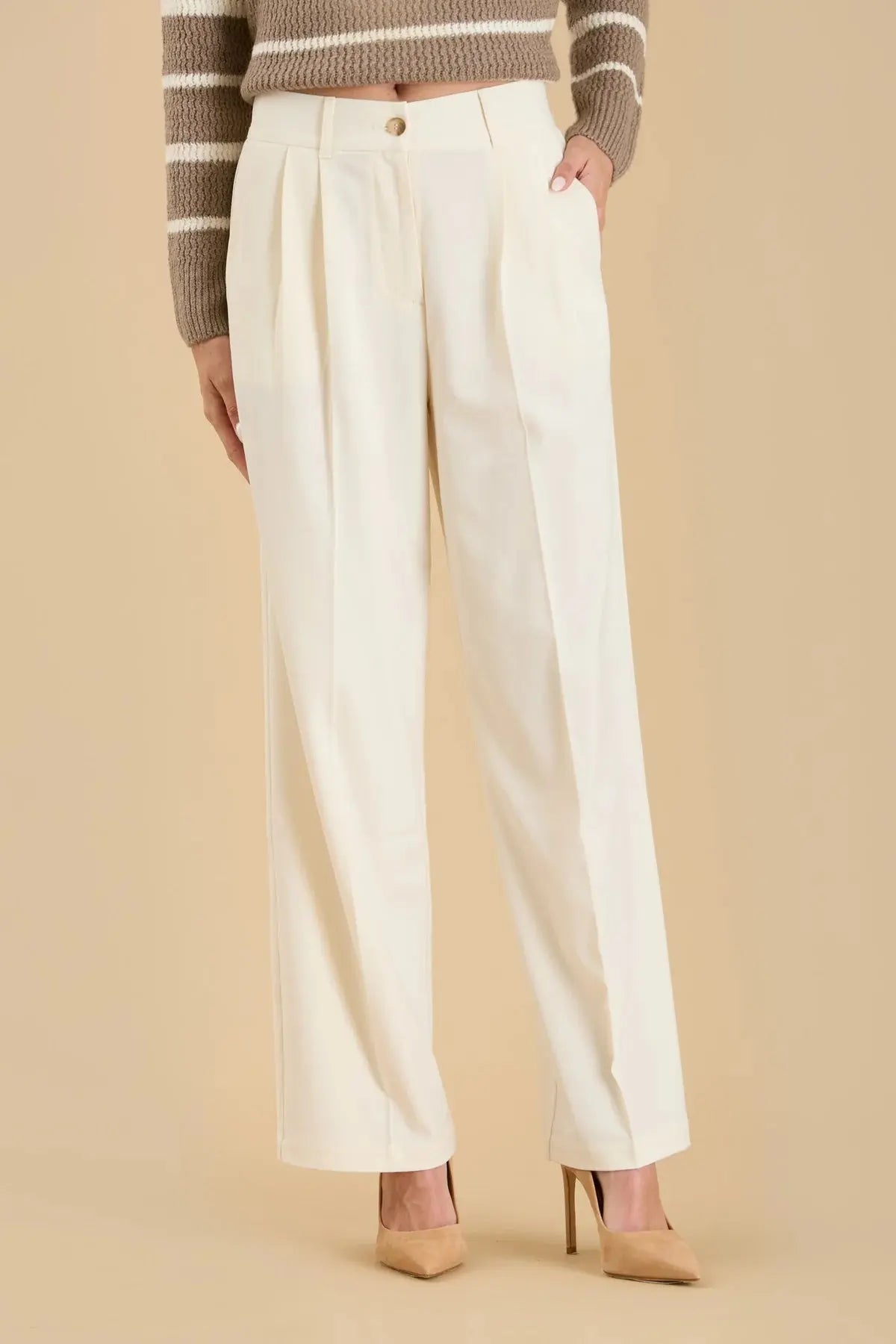 ivory dress pants for women Armani Satin Womens 27 Pleated Front Tapered Leg Mid Rise Mid Rise Straight Leg Tailored