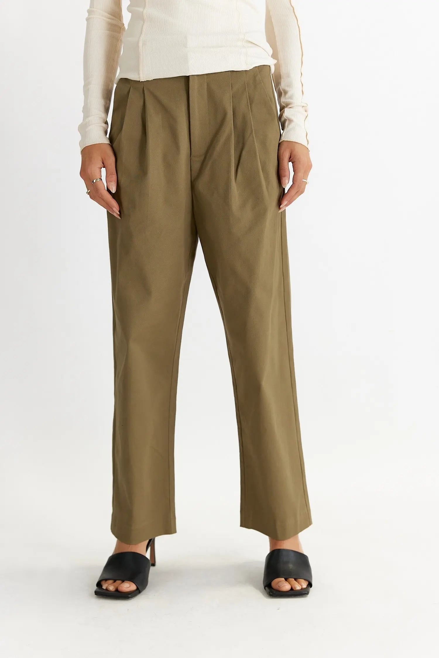 Mod Ref The Lake Pants – Mid-Rise Cotton Straight-Leg Trousers  BEIGE-L  MOD REF