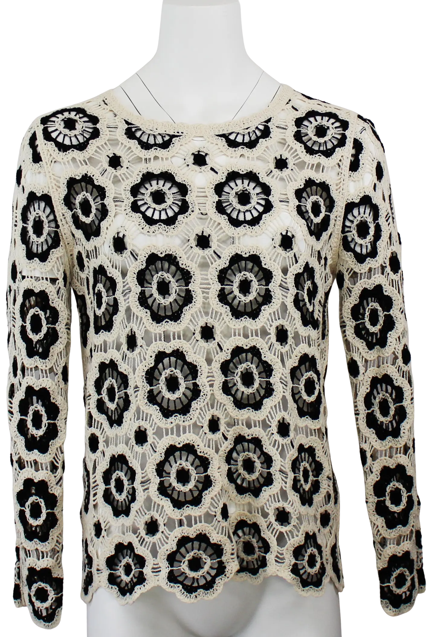 Keren Hart Blissful Bloom Top – Crochet Boho Top with Scalloped Hem  WHITE-BLACK-XL  KEREN HART