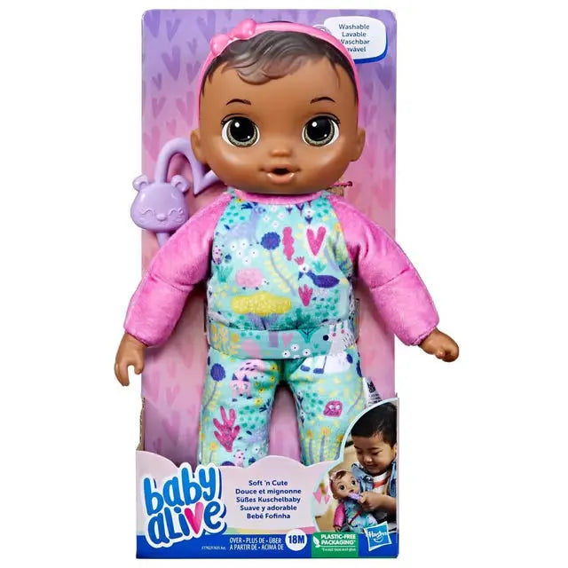 Hasbro Baby Alive Soft ‘n Cute Doll – Huggable First Baby Doll  BROWN HAIR  HASBRO
