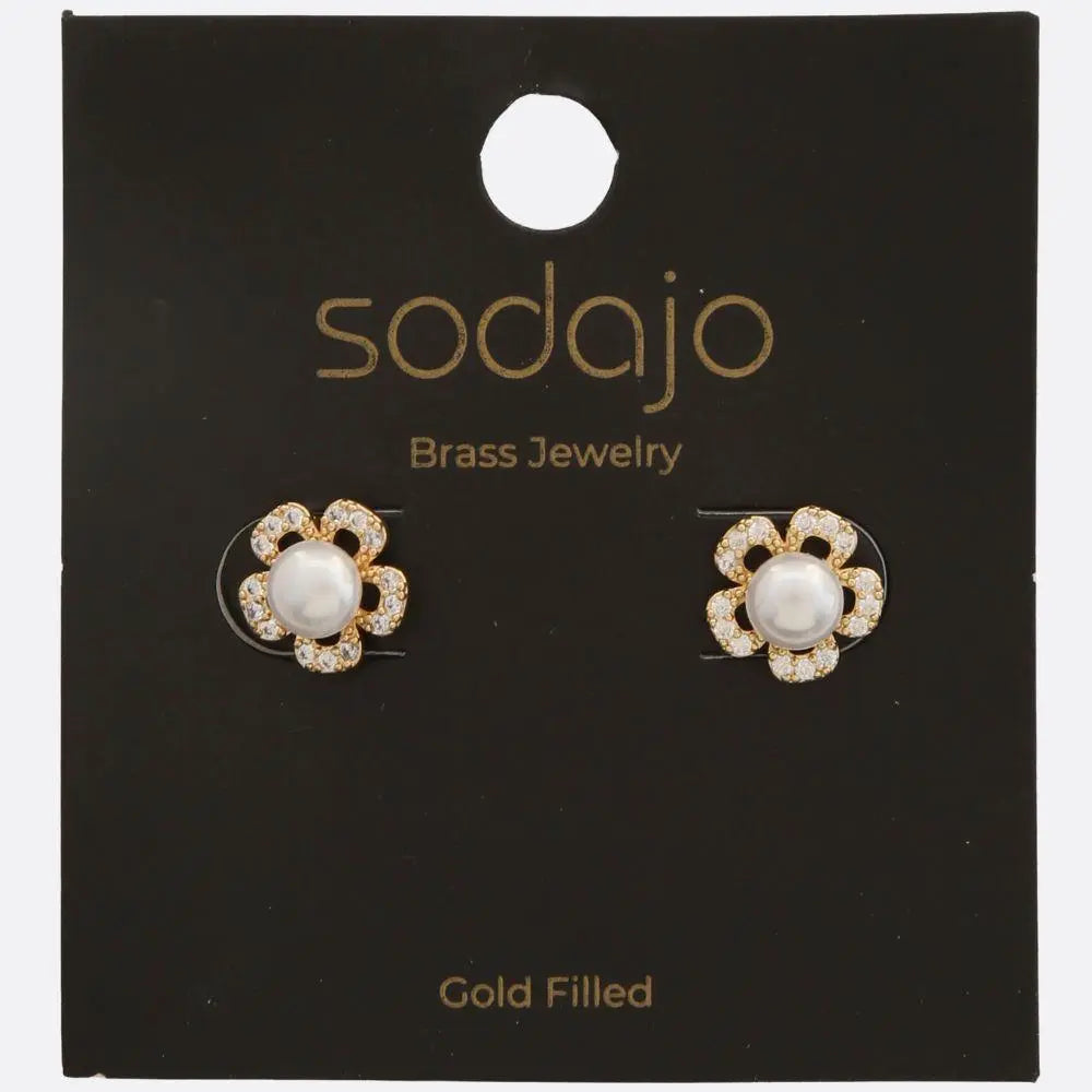 Joia Accessories Isabella Flower Post Earrings – Elegant Floral Design with Crystal & Pearl Detail    JOIA TRADING CO.