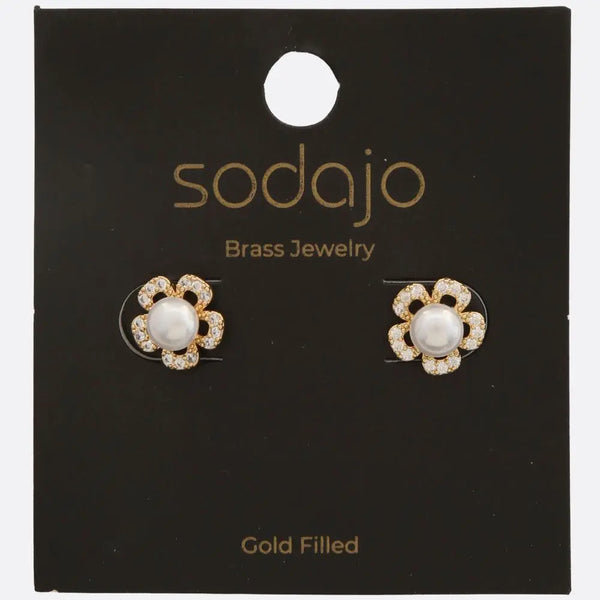 Joia Accessories Isabella Flower Post Earrings – Elegant Floral Design with Crystal & Pearl Detail