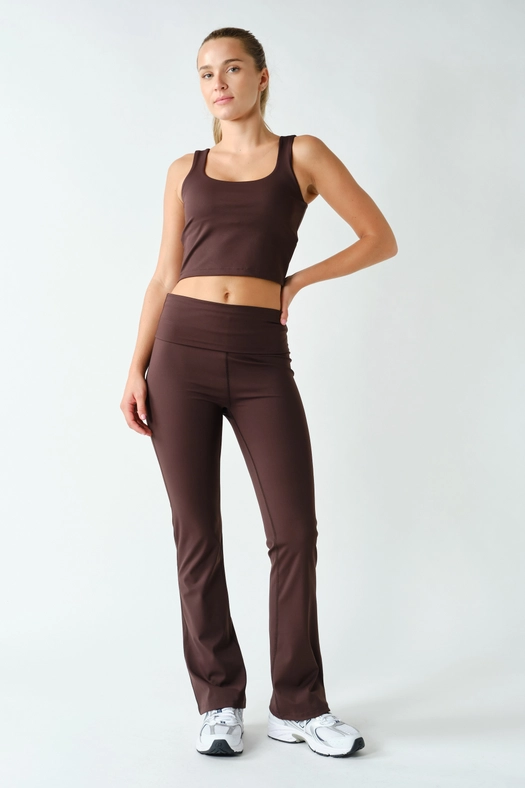 Mono B Align Fold-Over High-Waist Flare Leggings – Sleek Stretch with a Flattering Flare