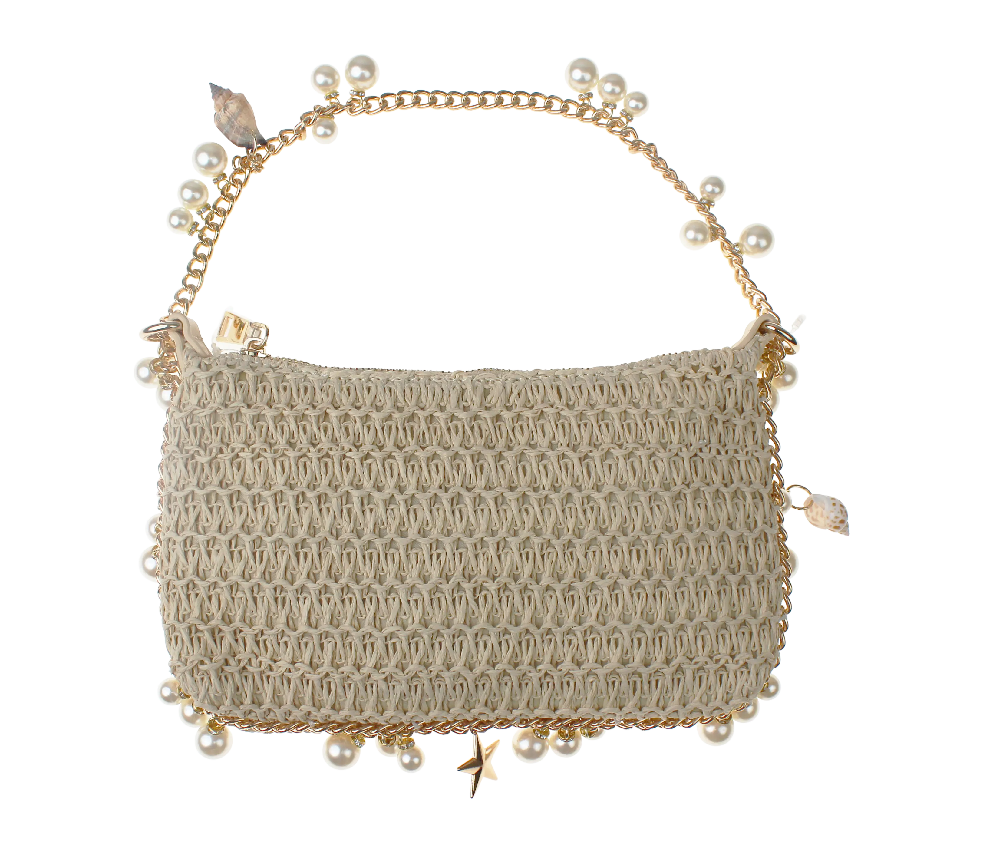Joia Accessories Beach Vibes Straw Purse – Coastal Style with Pearl Accents    JOIA TRADING CO.