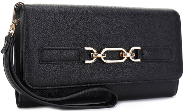 Joia Luxe Crest Chain Wallet – Elegant Structured Wristlet    JOIA TRADING CO.