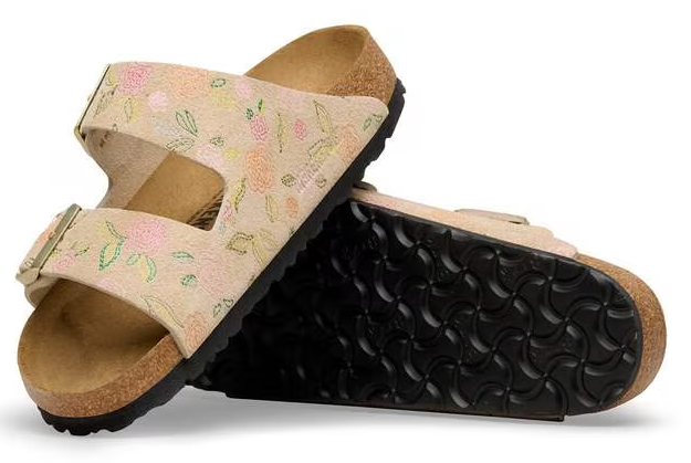 Women's Birkenstock Arizona Leve Sandals – Floral Suede Comfort Slides    BIRKENSTOCK
