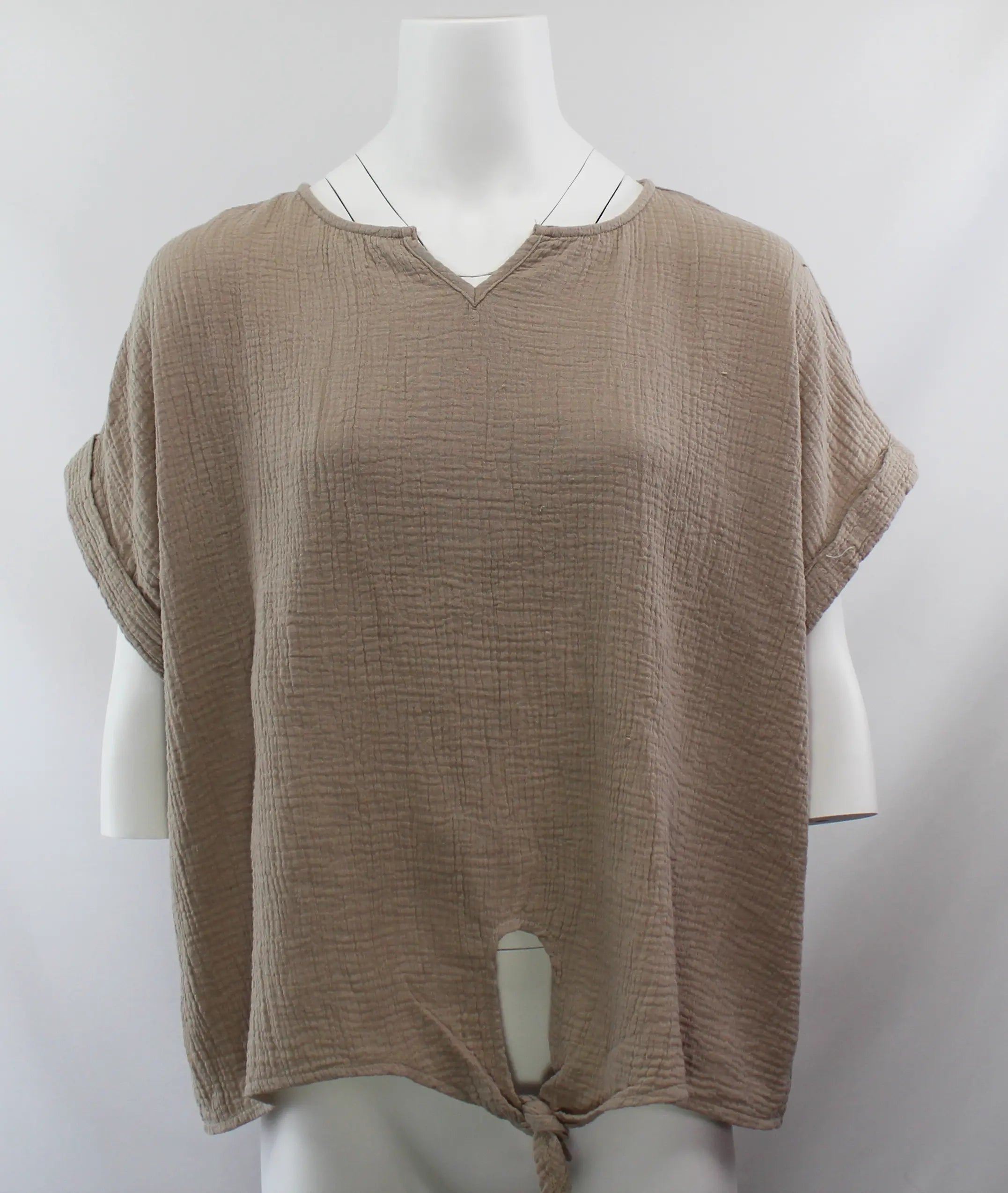 Keren Hart Flora S/S Shirt – Lightweight Cotton Tie-Front Top  KHAKI-XL  KEREN HART