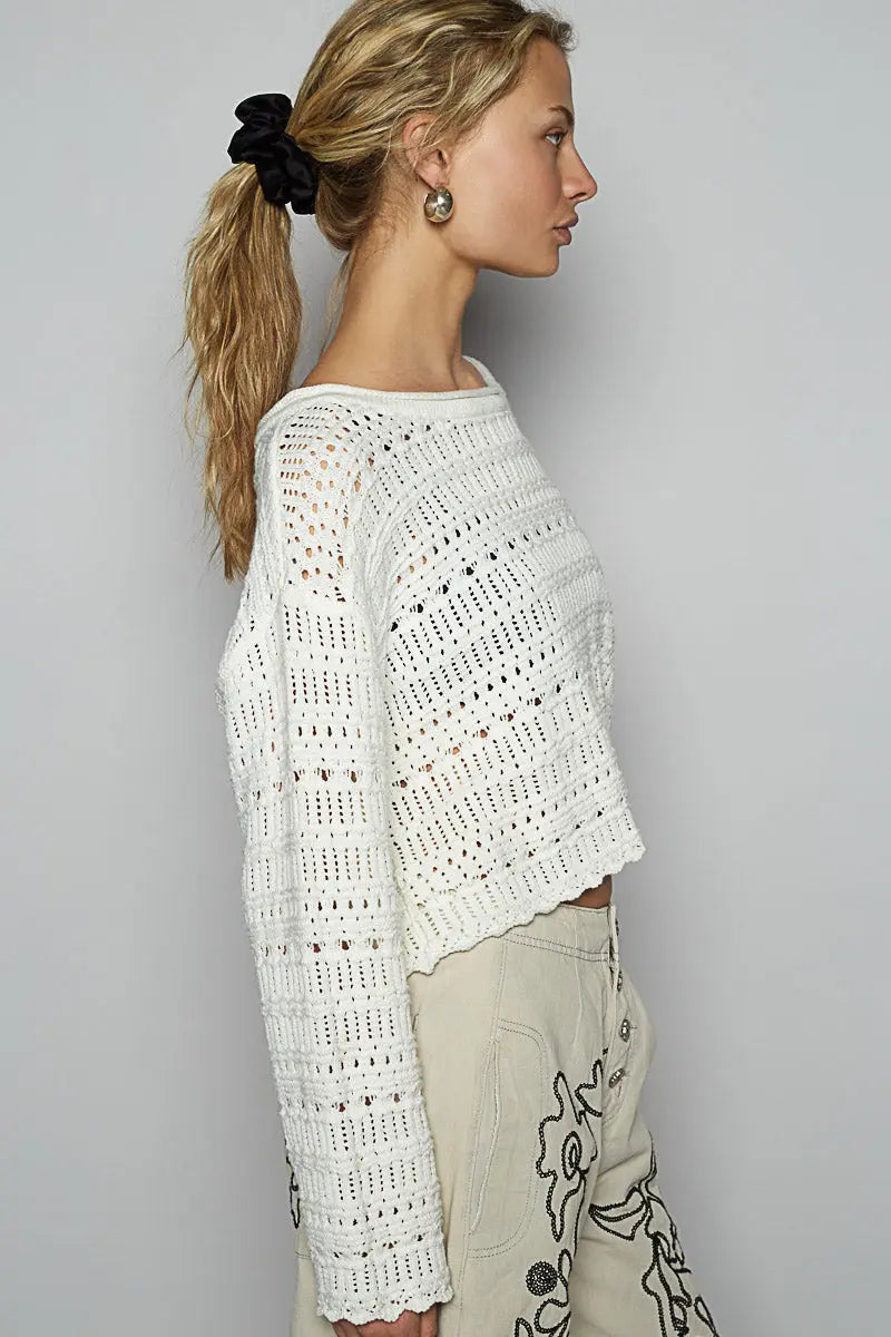 Pol Clothing Boho Bae Sweater – Lightweight Cropped Open-Knit Sweater    POL CLOTHING, INC
