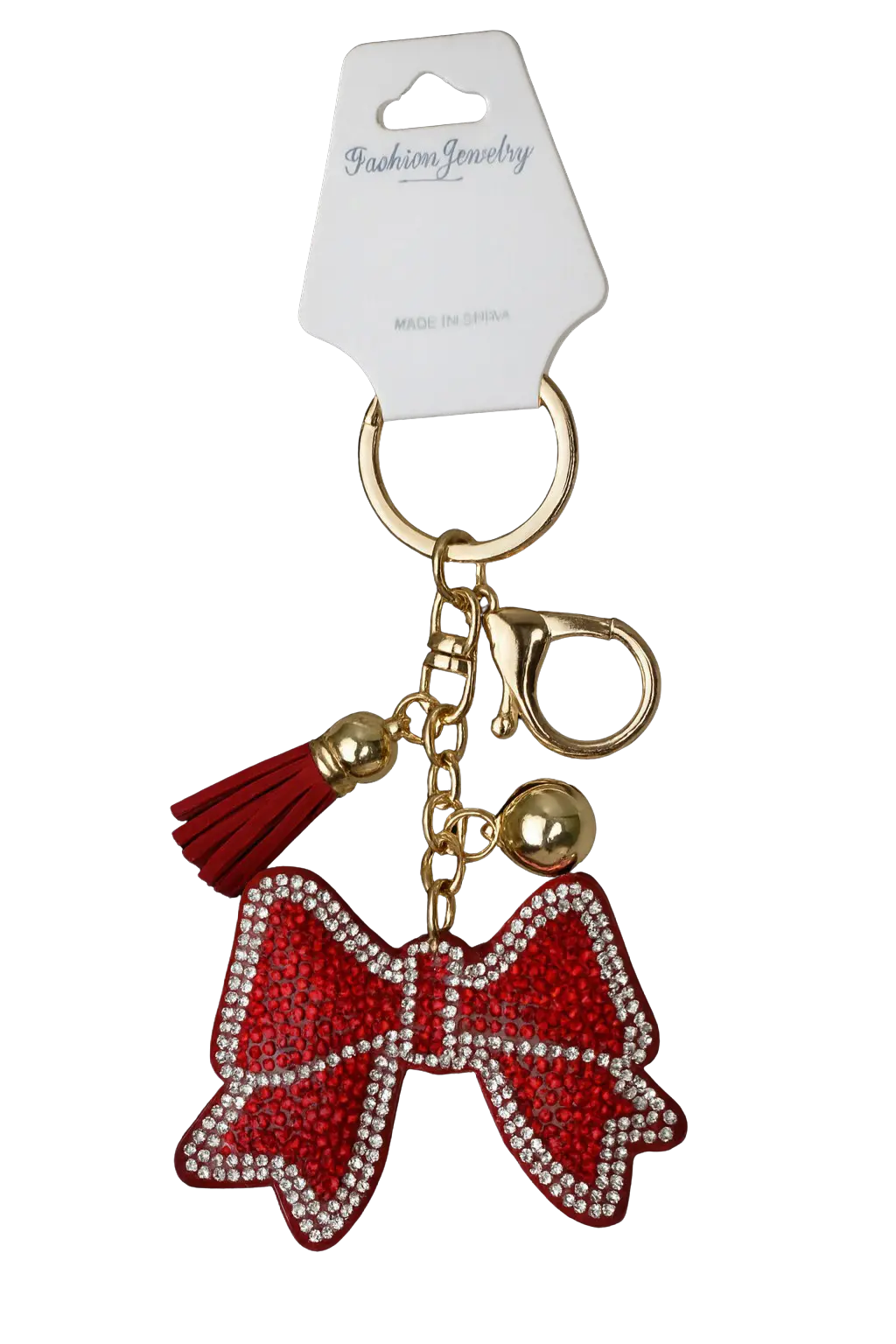Joia Accessories Shimmer Keychain Red Bow – Sparkly Rhinestone Charm    JOIA TRADING CO.