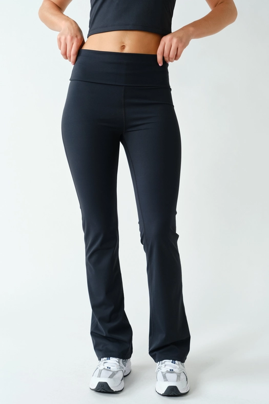 Mono B Align Fold-Over High-Waist Flare Leggings – Sleek Stretch with a Flattering Flare