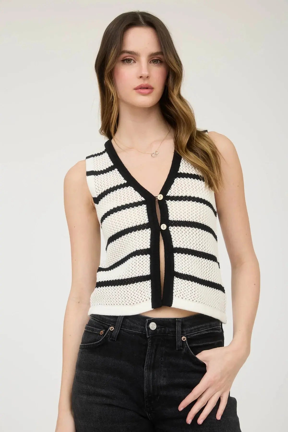 Blu Pepper Sailing Ashore Vest – Nautical Stripe Knit Layer  WHITE-L  BLU PEPPER
