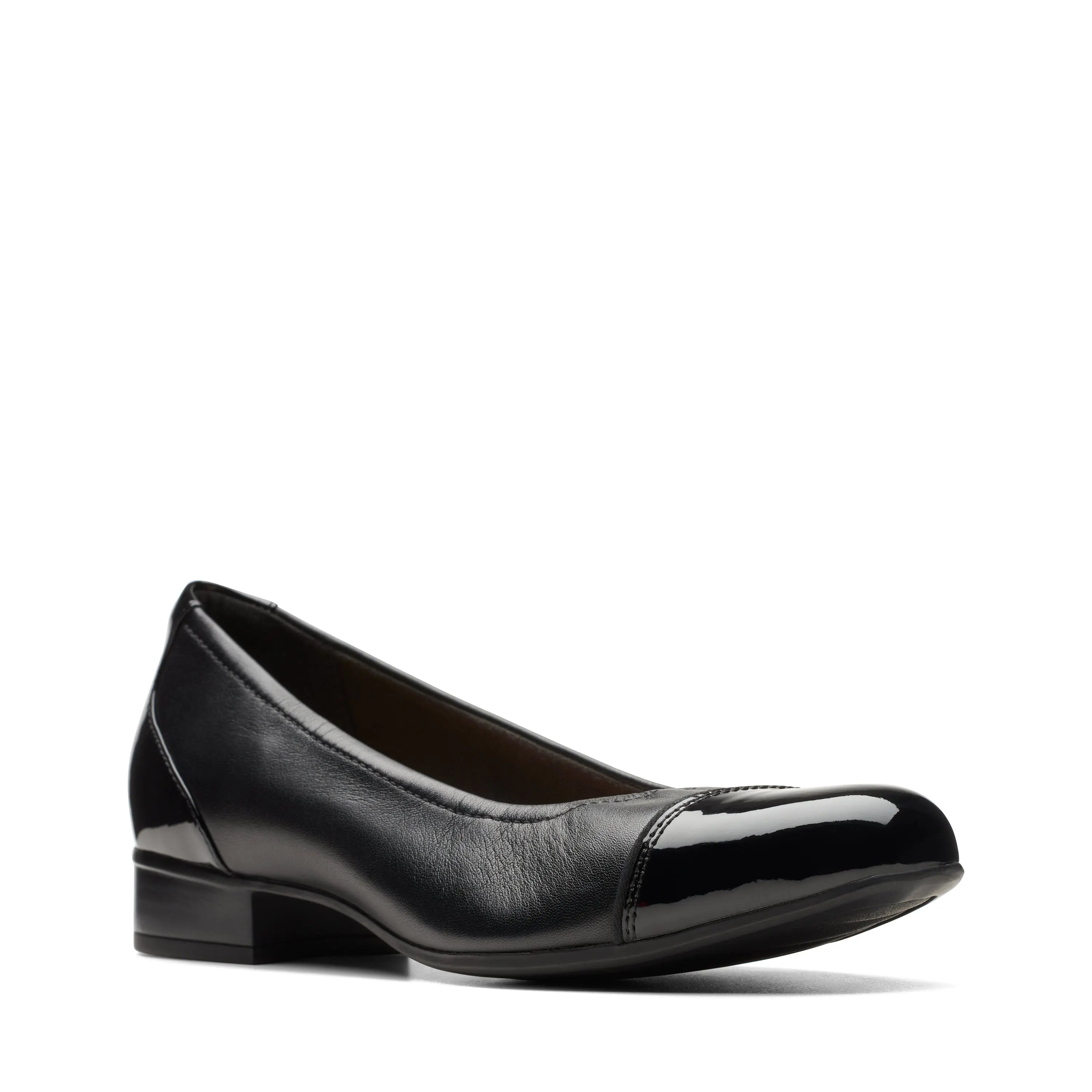 Clarks Women’s Juliet Step – Leather Cap-Toe Slip-On Flat  BLACK-LEATHER-M-9  CLARKS
