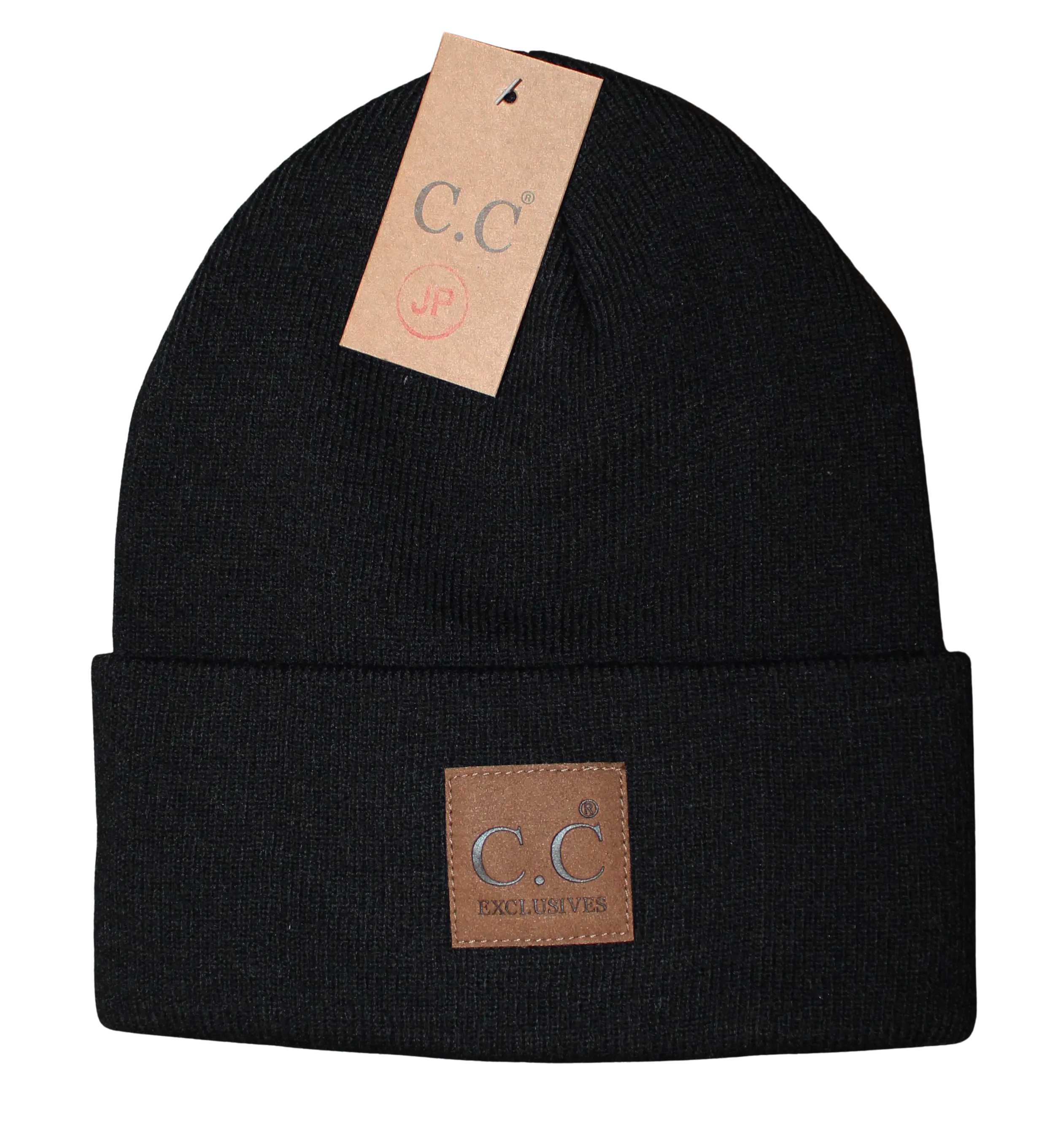C.C. Classic Oversized Logo Beanie – Unisex Knit Winter Hat  BLACK  CHEVEUX CORP.