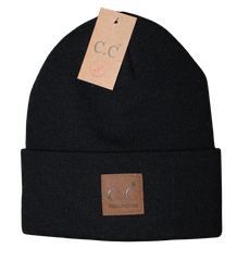 C.C. Classic Oversized Logo Beanie – Unisex Knit Winter Hat  BLACK  CHEVEUX CORP.