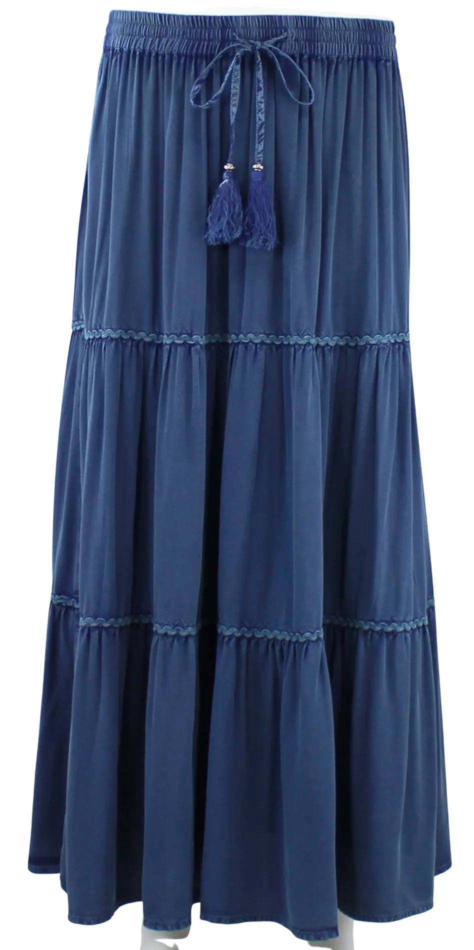 Keren Hart Summer Star Skirt – Lightweight Rayon Tiered Midi with Tassel Detail    KEREN HART